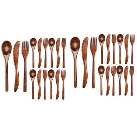 

30 Pcs Wooden Spoon Fork Knife Cutlery Set Wooden Dinner Utensil Set Kitchen Wooden Flatware Tableware Cutlery Set