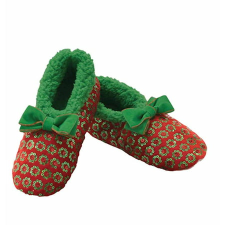 Snoozies - Christmas Sequin - Red with Green - Medium