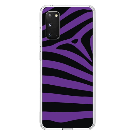 DistinctInk Clear Shockproof Hybrid Case for Galaxy S20 PLUS / 5G (6.7" Screen) - TPU Bumper, Acrylic Back, Tempered Glass Screen Protector - Black Purple Zebra Skin Stripes