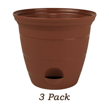 Plastic Flower Planters 3 Pack 12 Inch Plastic Self Watering Flower Plant Pot Garden Potted Planter, Clay Color ()