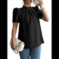 thumbnail image 3 of Camisa de Verano para Mujer, de Corta, con Volantes, Cuello Alto, Floral, , 2025, Blusas Informales, Tops Negro M, 3 of 8