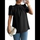 thumbnail image 3 of Camisa de Verano para Mujer, de Corta, con Volantes, Cuello Alto, Floral, , 2025, Blusas Informales, Tops Negro L, 3 of 8