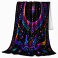 thumbnail image 2 of Rainbow Crescent Moon with Cosmic Stars, Psychedelic Celestial Style for Moon Lovers, Colorful Lunar Scene and Birthday Gift, Soft Flannel Blanket for Meditation Corner, Home Decor, 2 of 9