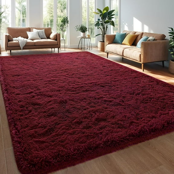 Burgundy Red Area Rug 6x9 Large Rugs for Living Room Bedroom, Fluffy Soft Rug Modern Room, Non-Skid Rectangular Indoor Cute Rug for Girls Boys Nursery Room Home Decor