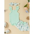 thumbnail image 2 of Bagilaanoe 3pcs Newborn Baby Girl Short Pants Set Fly Sleeve Romper Tops + Rainbow Skirt Shorts + Headband 3M 6M 9M 12M Infant Casual Summer Outfits, 2 of 9
