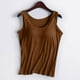 thumbnail image 3 of Camiseta deportiva sin mangas de color liso para yoga para mujer: almohadilla en el pecho, sin aros, tirantes anchos, camiseta sin mangas informal, cuello redondo, ropa de verano, 3 of 3