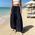 thumbnail image 4 of Womens Balloon Pants Wide Leg Barrel Pants Baggy Trousers Elastic Waist Casual Lounge Travel Pants with Pockets Black S(S), 4 of 7