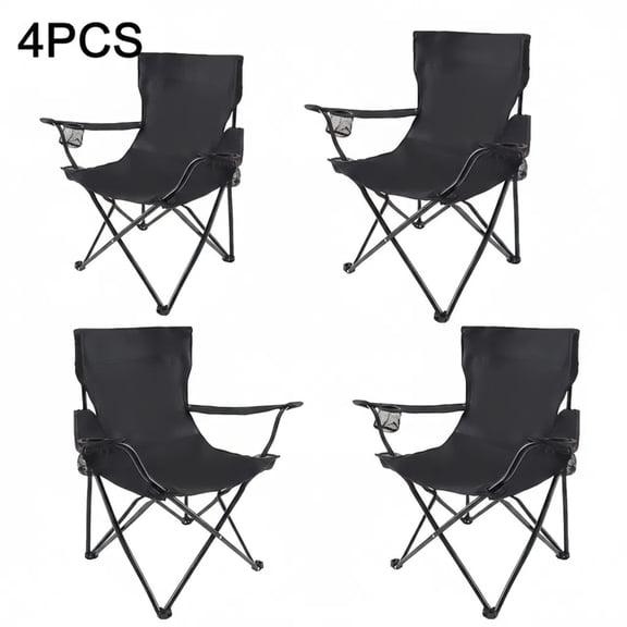 4-Pack Folding Camping Chairs, 275 LBS Heavy Duty Outdoor Chairs with 600D Oxford Fabric, Cup Holder & Carrying Bag for Camping, Beach, Black