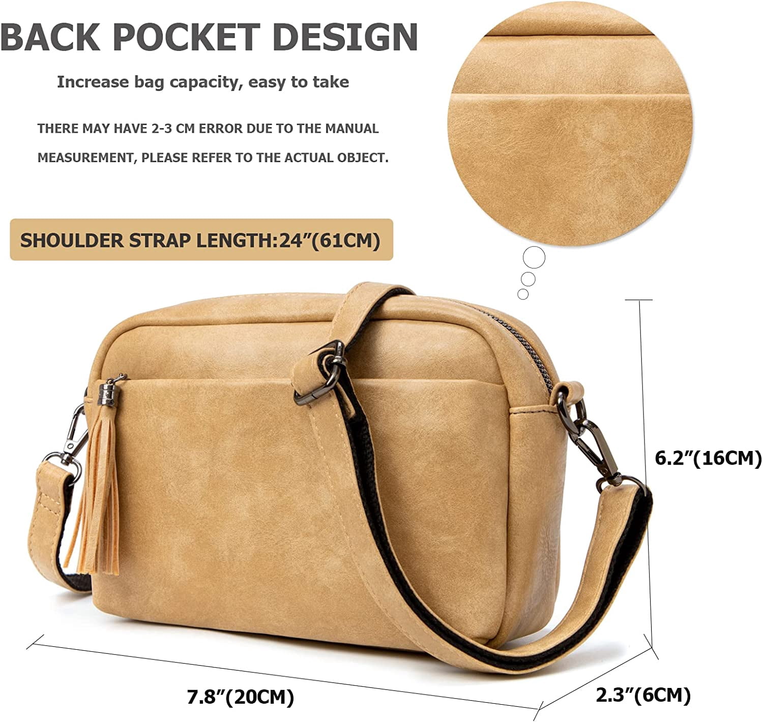 Lightweight Medium Crossbody Bag for Women, Camera Shoulder Purses Pocketbooks with Tassel and Triple Zipper Pocket