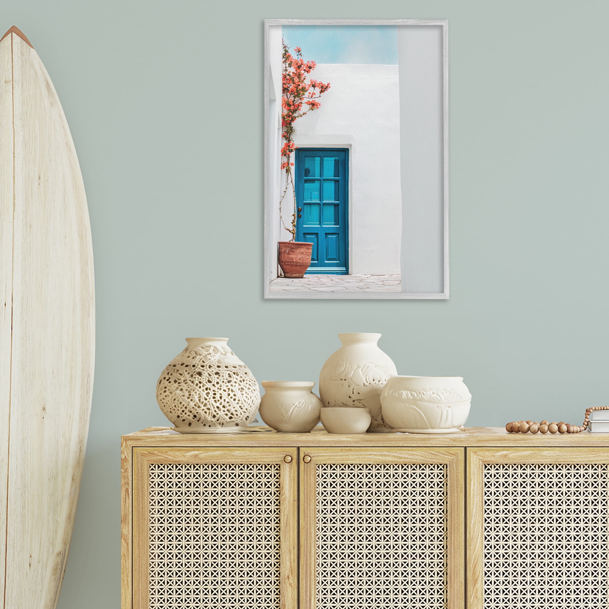 Stupell Industries Blue Villa Door Town & City Photography Gray Framed Art Print Wall Art, 20 x 30