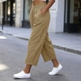 thumbnail image 6 of Cotton Linen Capri Pants for Women Elastic Waisted Straight Leg Pull On Capris with Pockets, 6 of 8