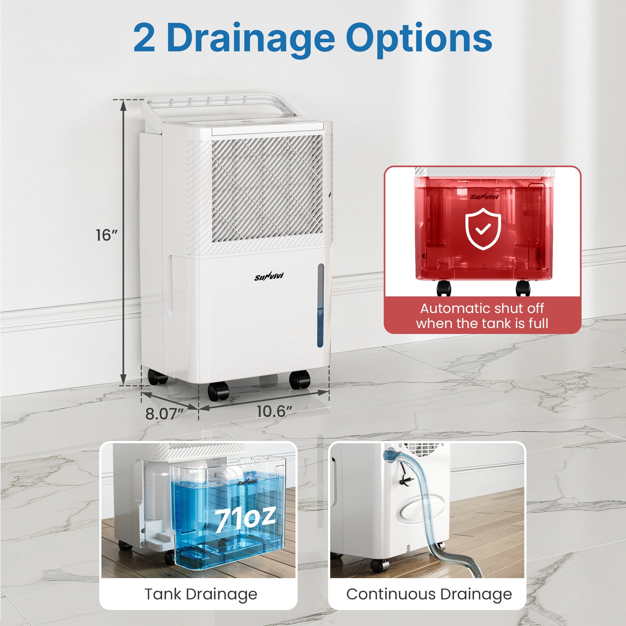 Heynemo Dehumidifier 1500 Sq Ft with 71oz Water Tank & 24H Timer, Quiet Portable Dehumidifiers for Basement, Bedroom, Bathroom, RV