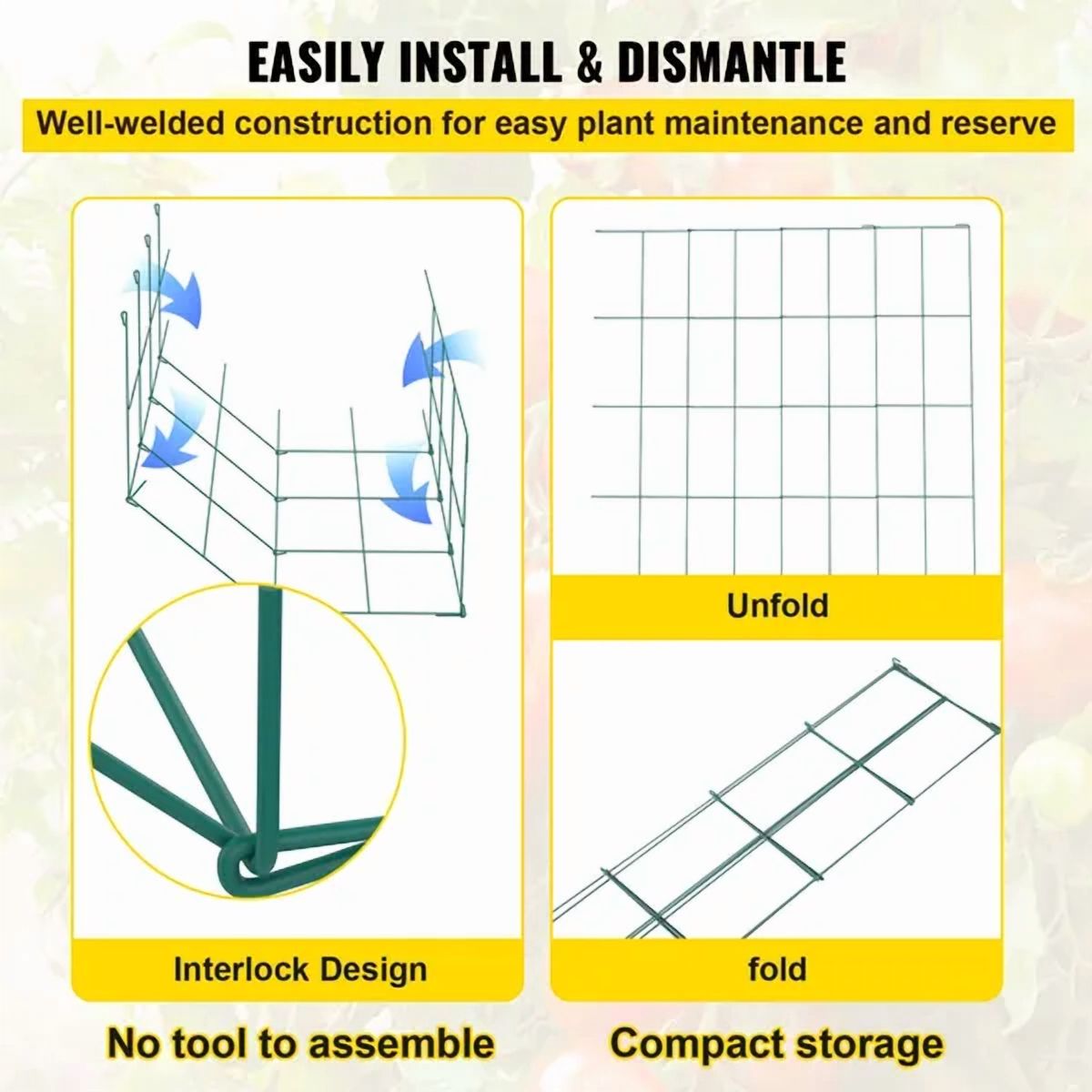 Square Tomato Cages-14.6"x14.6"x39.4",Set of 6 Green PVC-Coated Steel Support Towers for Climbing Vegetables,Plants,Flowers and Fruits