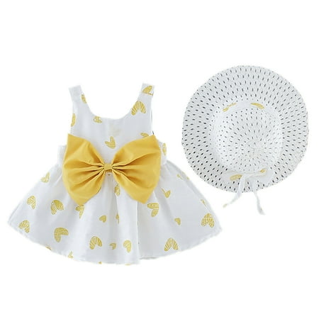 

EHTMSAK Infant Baby Toddler Children Girl Short Sleeve Summer Outfits and Set Clothing Set with Sun Hat Gold 6M-3Y 110