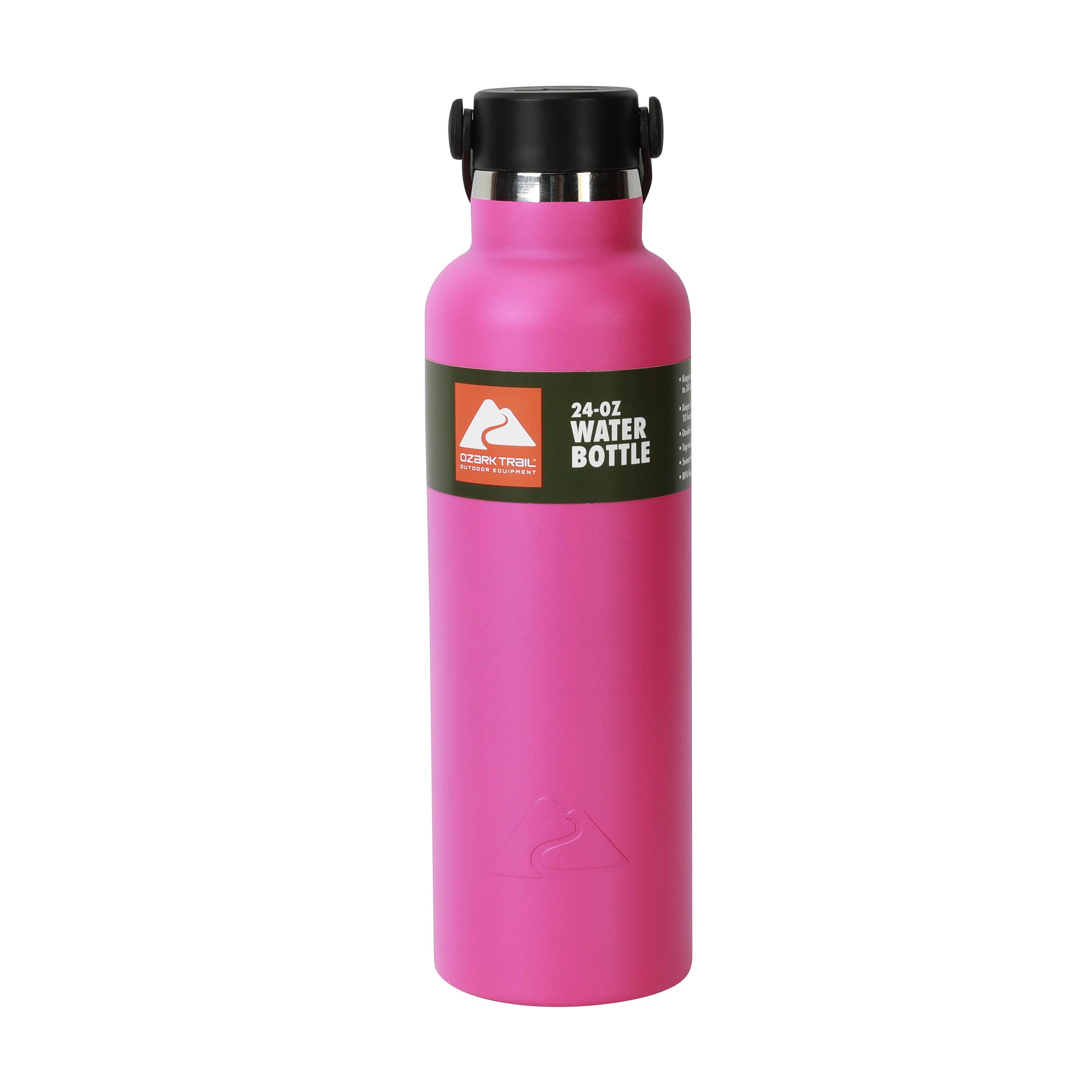 (3 pack) Ozark Trail 24 oz Stainless Steel Water Bottle, Pink, Loop Handle