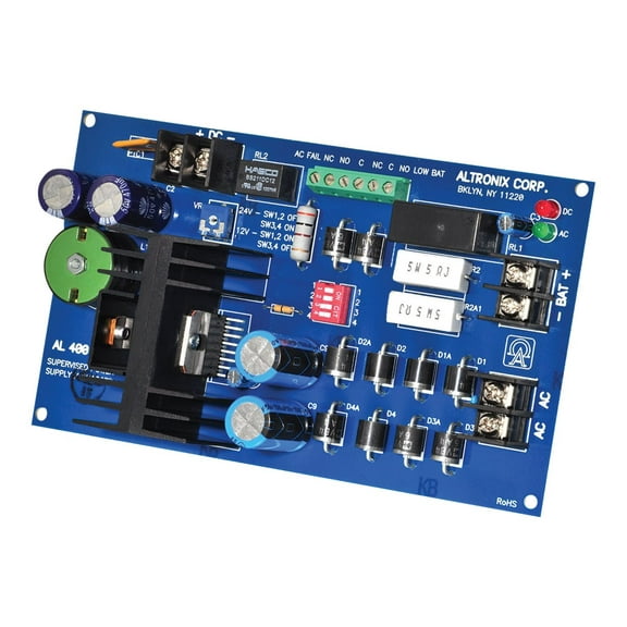 Altronix AL400ULB Power Supply Charger, Single Class Output, 12/24VDC at 4A, Board