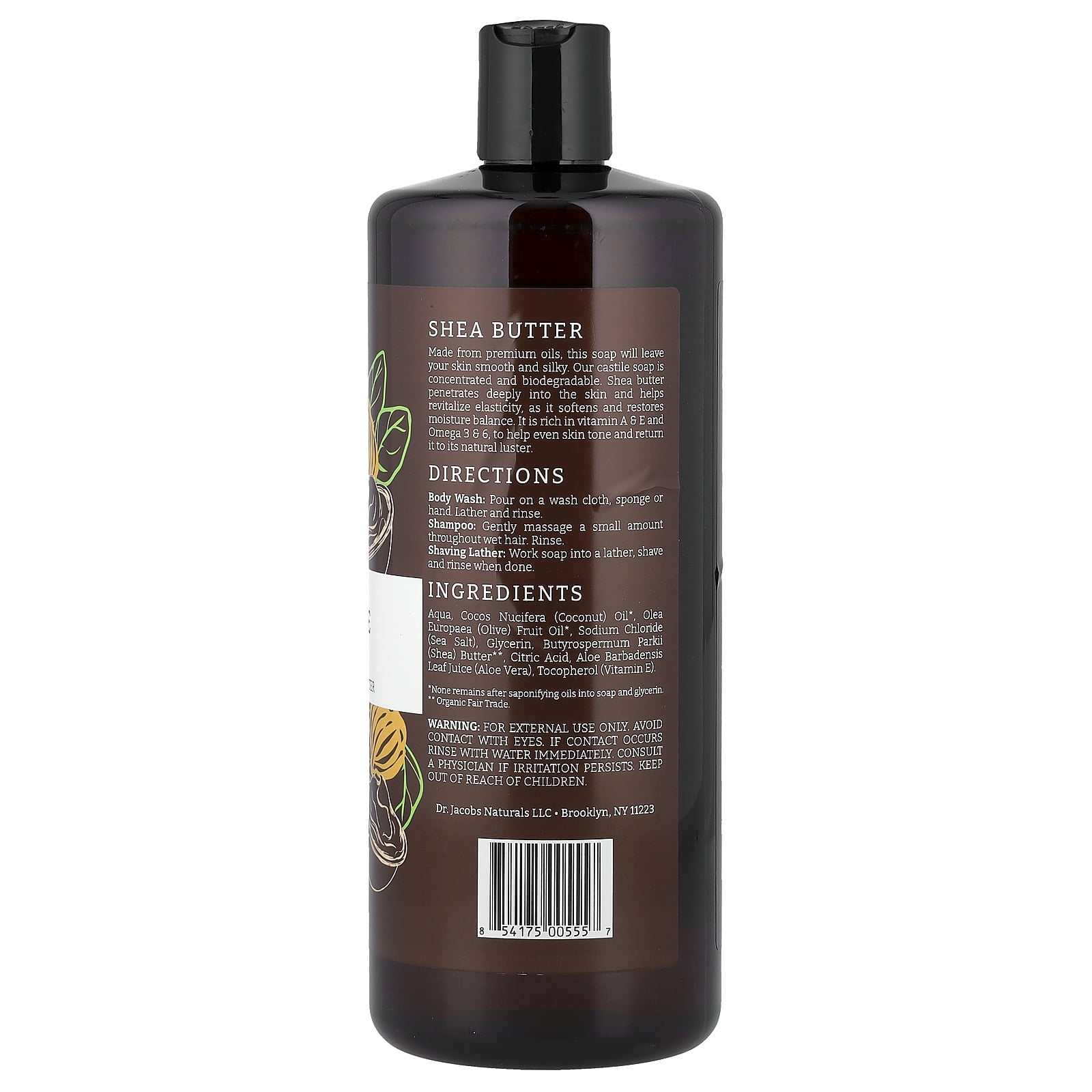 Dr. Jacobs Naturals Plant-Based Rich Castile Body Wash, Organic Shea Butter, 32 oz (946 ml)
