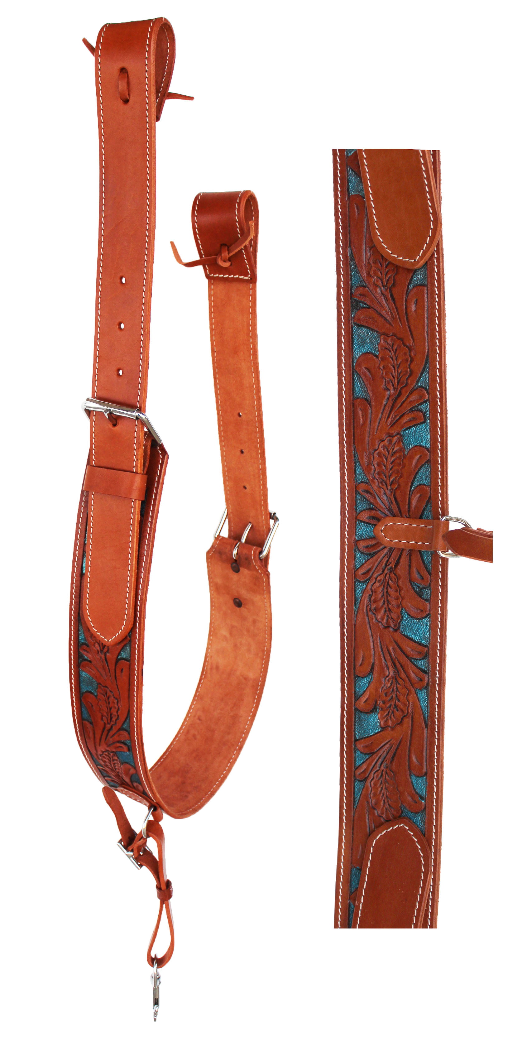 Horse Western Floral Tooled Leather Rear Flank Saddle Cinch w/ Billets 9772TI 
