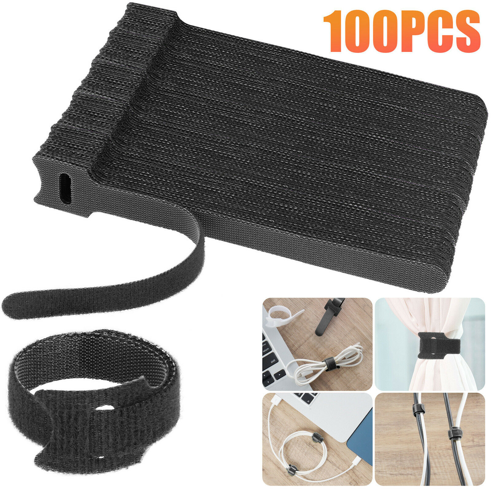 100pcs Reusable 6 inches Fastening Zip Cable Ties Straps Hook and Loop Wire Adjuststable Securing Cord Organizer Management
