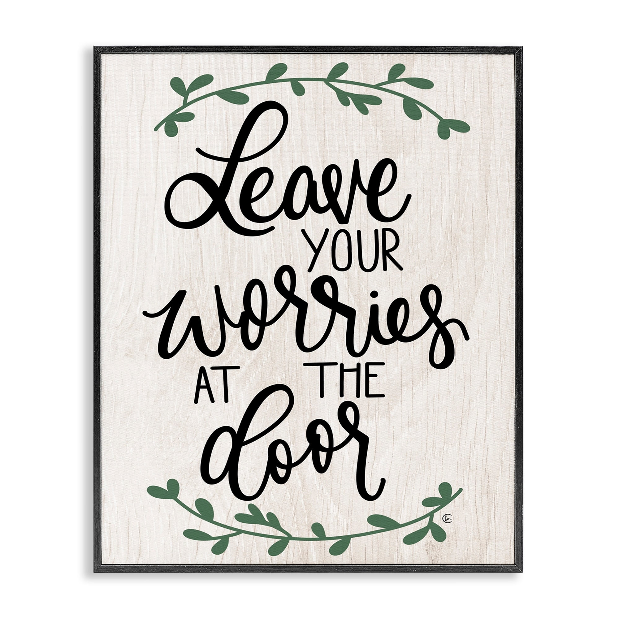 Stupell Industries Leave Your Worries at the Door Quote Family Greeting Framed Wall Art Design by Fearfully Made Creations, 16" x 20", Black Framed