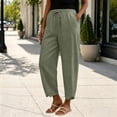 thumbnail image 2 of Crop Pants for Women Casual Summer Harem Pants Barrel Trousers Long Pant Solid Color Slacks Loose Fit Resort Outfit Lounge Pants Straight Leg Office Dress Work Slacks Capris Trousers Split Hem, 2 of 9