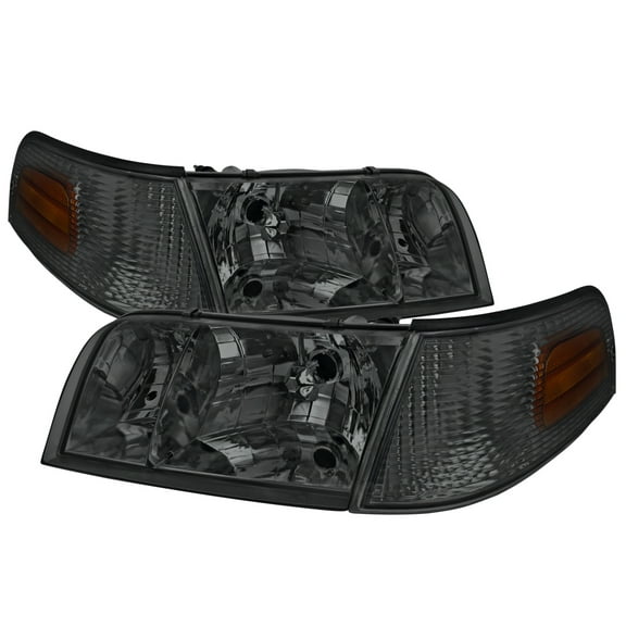 Factory Style Headlights w/ Corner Signal Lights (Chrome Housing/Smoke Lens) Made for and Compatible with 1998-2011 Ford Crown Victoria
