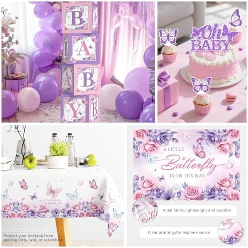 Butterfly Baby Shower Decorations Balloons Plates and Cups and Napkins Sets Purple Pink Sweet Baby Girl Baby Shower Themes A Little Butterfly is on Her Way Decorations for Girl