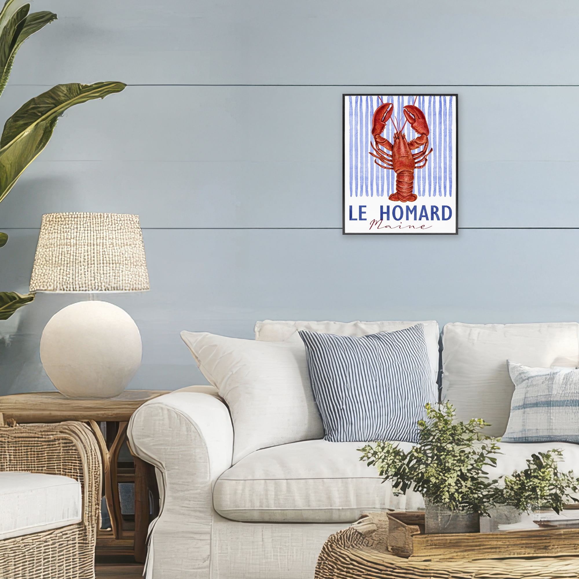 Stupell Industries Le Homard Nautical Stripes Black Framed Giclee Art, design by Kim Allen
