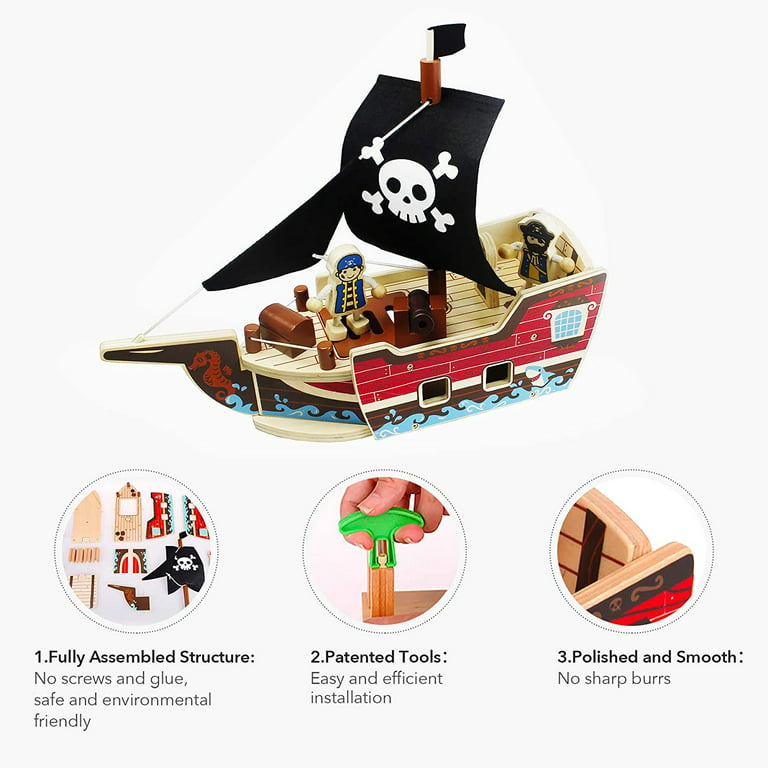  ArtCreativity Wooden Pirate Ship Toy Set for Kids