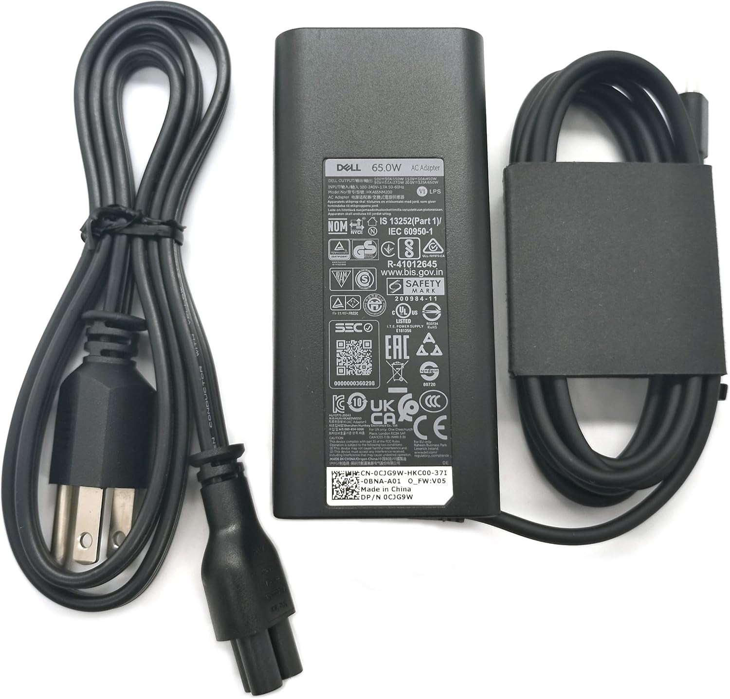 Dell Laptop Charger 65W USB-C,AC Adapter with Power Cord Cable,LA65NM190, HA65NM190, DA65NM190, HKA65NM200, Black