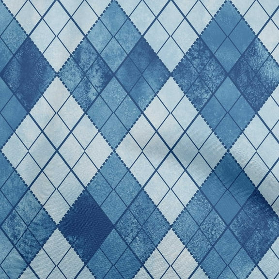oneOone Cotton Silk Medium Blue Fabric Argyle Fabric For Sewing Printed Craft Fabric By The Yard 42 Inch Wide