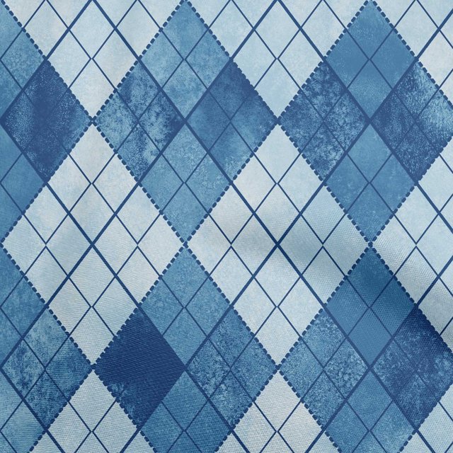 oneOone Cotton Flex Medium Blue Fabric Argyle Sewing Craft Projects Fabric Prints By Yard 40 Inch Wide