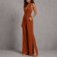 thumbnail image 6 of Aimik Jumpsuits for Women Trendy Sleeveless Halter Ruched Wide Leg Jumpsuits Fall Fashion Dressy Womens One Piece Rompers for Vacation, 6 of 6