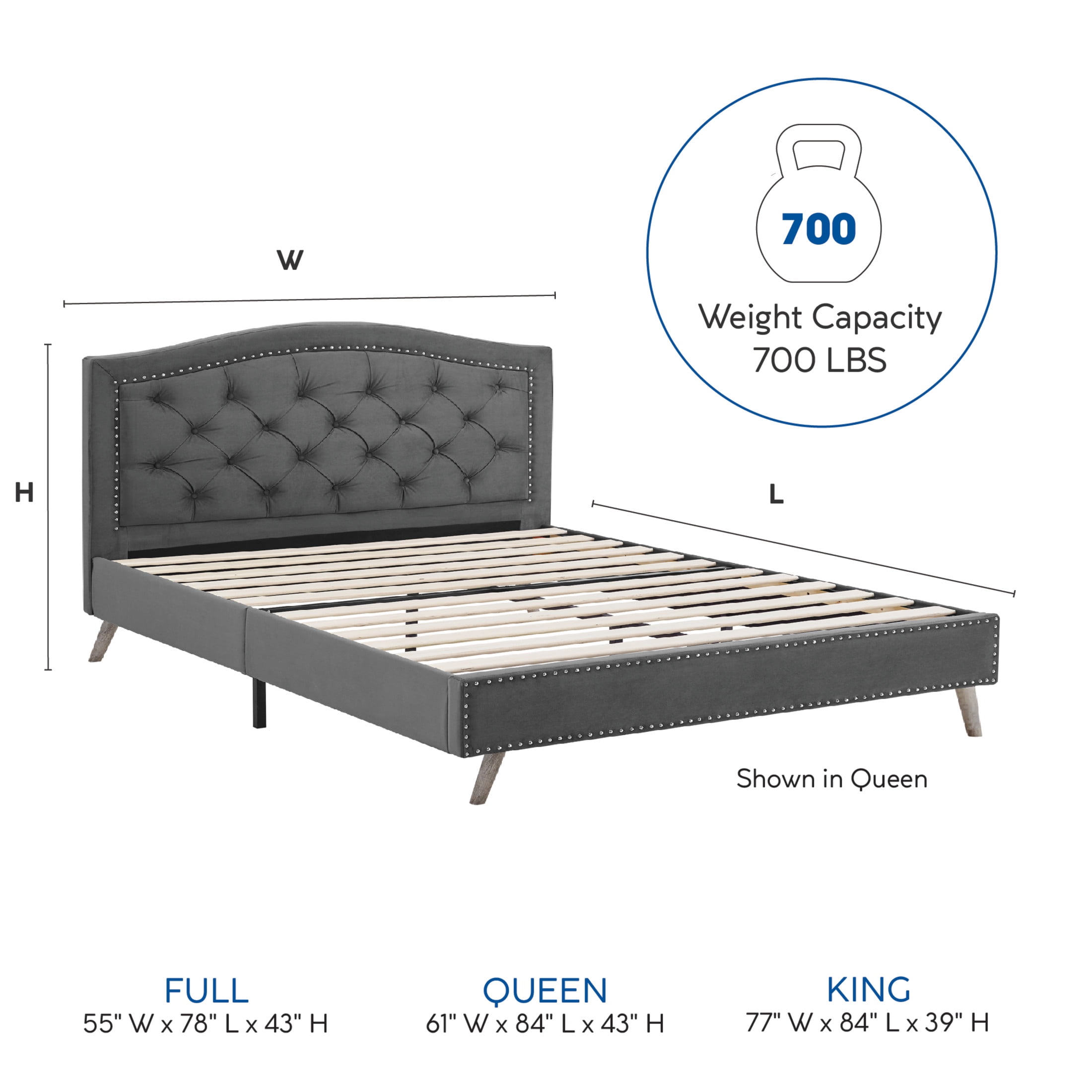 DeCoro Austin Diamond Tufted Upholstered Platform Bed | Headboard and Wood Frame with Wood Slat Support, King, Peyton Slate