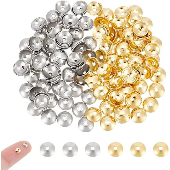 160Pcs 2 Colors Stainless Steel Bead Caps 4mm Meal Spacer Caps Bead Cap Half Round Spacers End Charm Caps for Bracelet Necklace Jewelry Making 0.8mm Hole