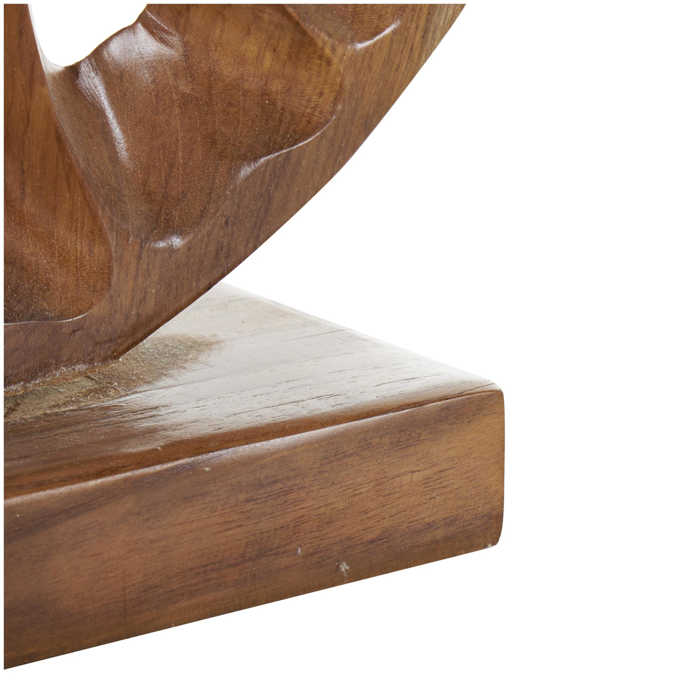 20" x 21" Brown Teak Wood Handmade Circular Cutout Abstract Sculpture, by DecMode