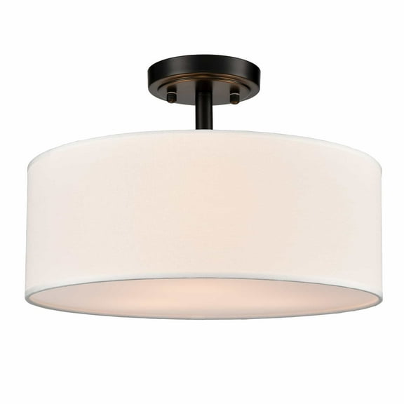 Claxy 15" Black 3-Light Semi Flush Ceiling Light with Drum White Fabric Shade