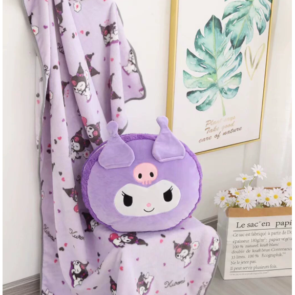 Sanrio Character Plush Pillow & Blanket Set - My Melody, Kuromi, Cinnamoroll, Hello Kitty Themed Soft Throw Blanket and Cushion for Home Decor