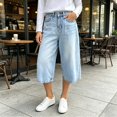 thumbnail image 2 of Raeneomay Women's and Women's Plus Button Front Bermuda Shorts Mid Rise Straight Leg Denim Shorts with Pockets for Summer, 2 of 6