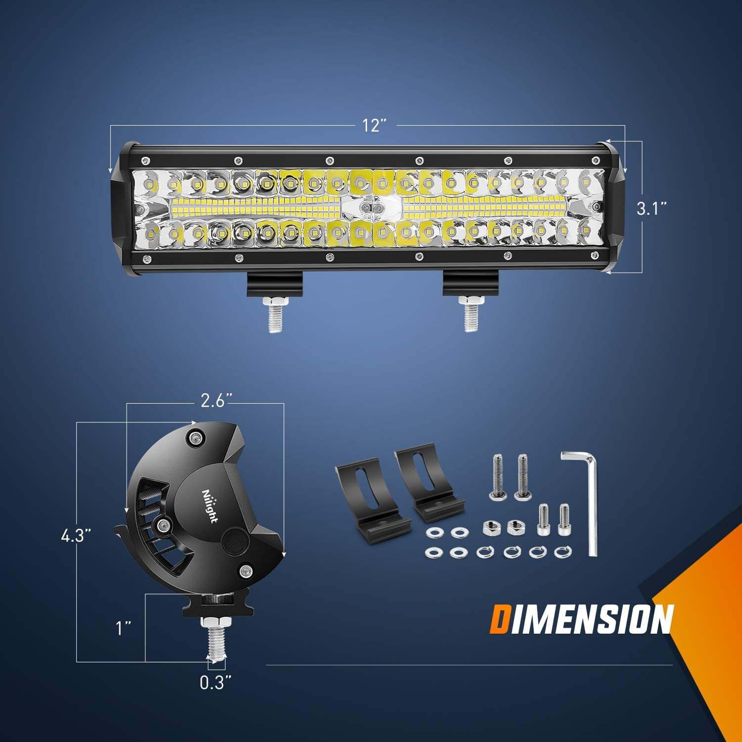 Nilight 12Inch 12 Inch 300W Triple Row Flood Spot Combo 30000LM Led Off Road Lights for Trucks with 16AWG Wiring Harness Kit