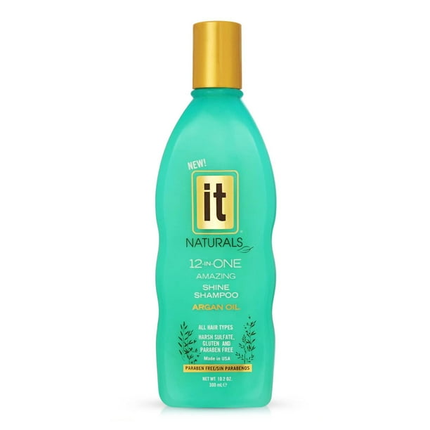 IT Naturals Aceite de argán 12 en uno Champú de brillo increíble 10.2 oz - Repara, protege y fortalece las puntas abiertas y roturas del cabello - para todo tipo de cabello - Hidratante y voluminizado