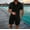 Black, variant on Uooqdmx Mens T-shirts Mens Shorts Summer Breathable Two Wrinkled Shirt Shorts Set Textured Beach Suit 2 Piece Sets for Men Beige L