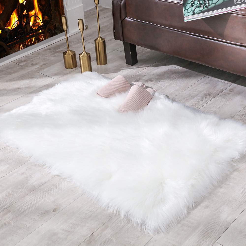 Carvapet Fluffy Shaggy Soft Faux Sheepskin Fur Area Rugs Floor Mat For Bedroom 