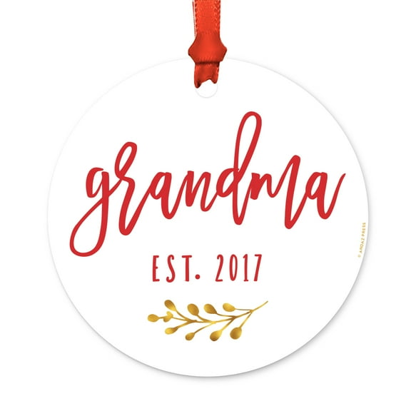 Family Metal Christmas Ornament, Grandma Est. 2017, Includes Ribbon and Gift Bag