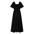 thumbnail image 3 of Casual Dresses for Women 2025 New Women's Summer Flowy Maxi Dress Short Sleeve Smocked Tiered Ruffle Boho Dresses with Pockets Black XXL, 3 of 9
