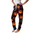 thumbnail image 4 of Wutalume Halloween Women's Print Pajama Pants - Cuffed Drawstring Ankle Pants with Pockets, Comfortable Casual Trousers for Fall Party Daily,Coffee L, 4 of 5