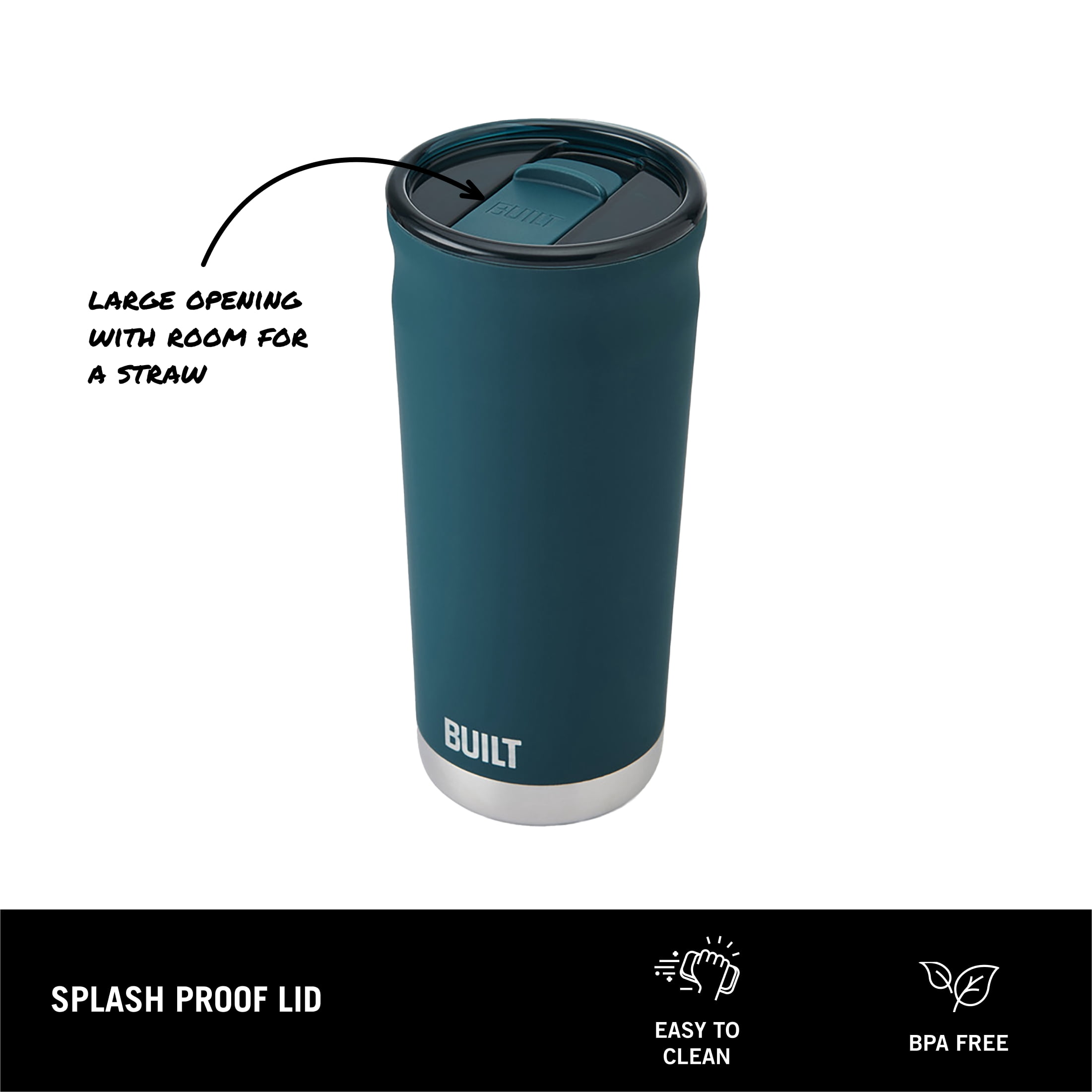 BUILT Torrent 20 oz Double-Wall Insulated Stainless Steel Tumbler Water Bottle, Teal