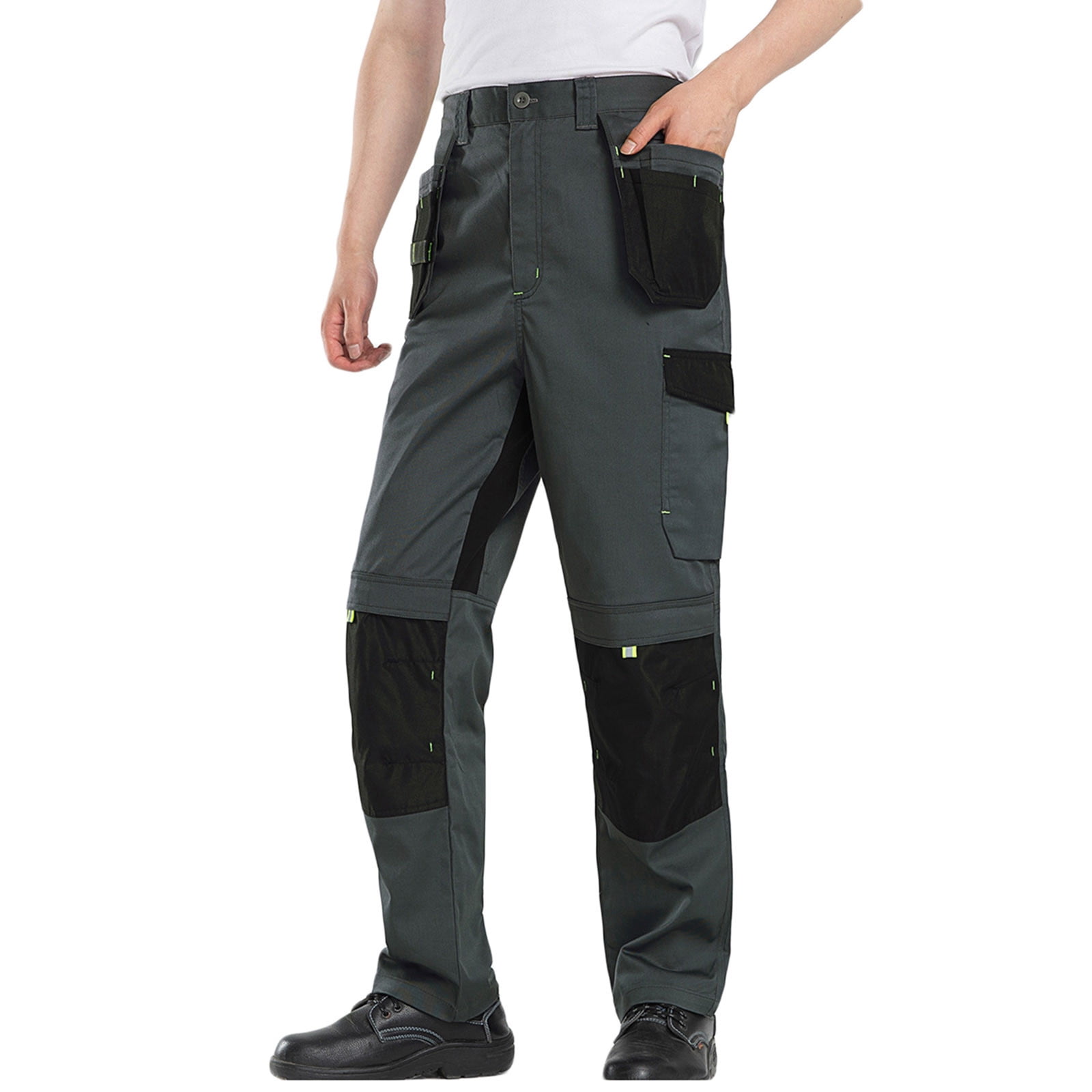 Under $10 Mens Cargo Construction Pants Wear Safety Pants with Knee Pads and Tool Pockets