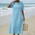 thumbnail image 4 of Blmnix Dresses for Women Beach Dress Popover Button Down Under Dresses Short Sleeve Tea-Length Crew Neck Women Dresses Summer,XXXL, 4 of 5