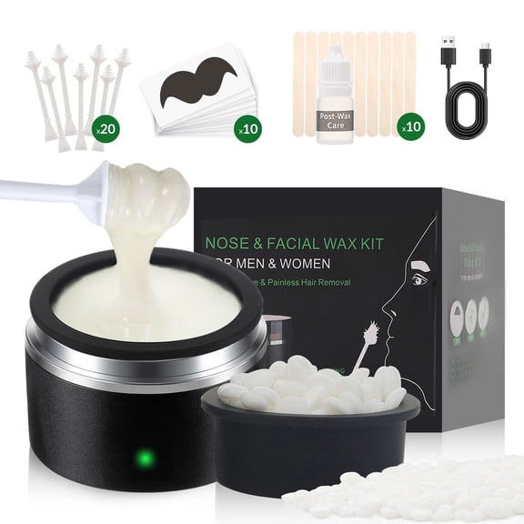 Waxfans Nose & Ear Hair Removal Mini Wax Kit for Men - A Mini Wax Warmer,a Silicone Bowl,100g Wax Beads,20 Applicators,Portable Mini Wax Pot for Men & Women (Black)